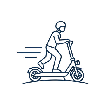 Man riding an electric scooter icon with motion lines electric commuter