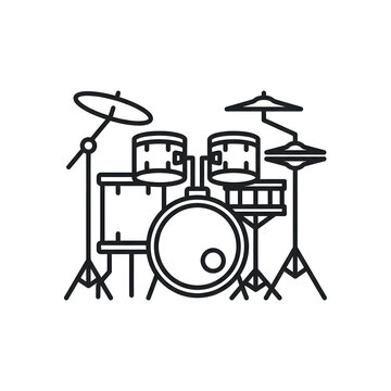 Full acoustic drum kit musical instrument icon with instrument