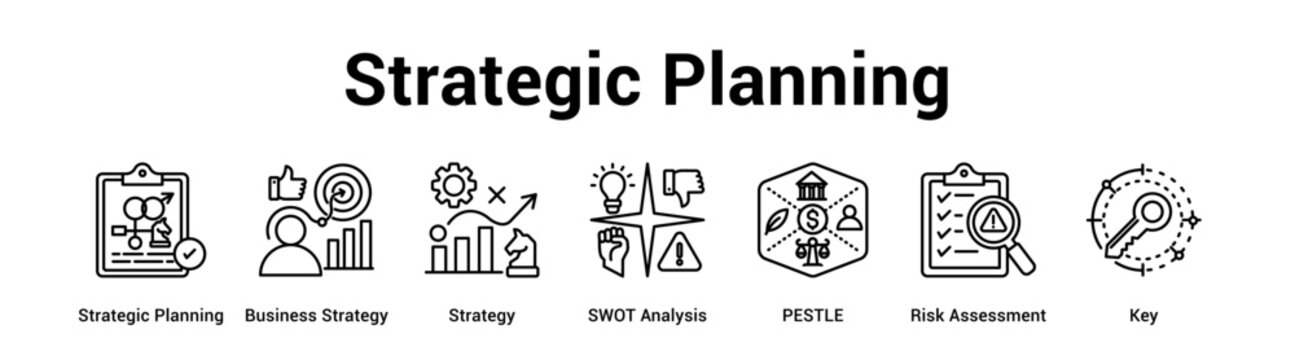 Strategic Planning web banner icon vector illustration concept for  Industry with icon of Strategic Planning, Business Strategy, Strategy, SWOT Analysis, PESTLE, Risk.