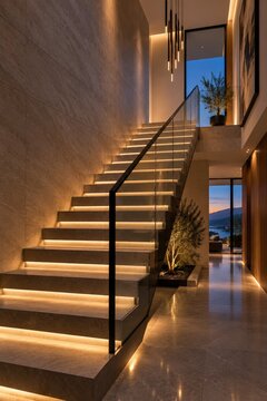 Modern Luxury Staircase with LED Lighting