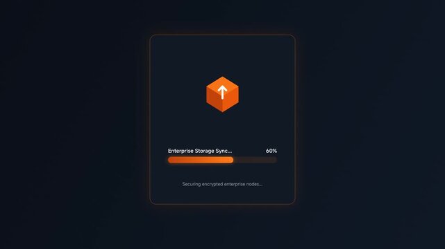 Data synchronization progress bar for enterprise cloud storage with orange cube icon