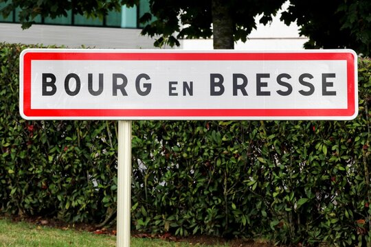 Bourg en Bresse city road sign in Ain department, France