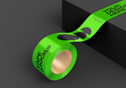 Adhesive Packaging Tape Roll Mockup on Dark Background