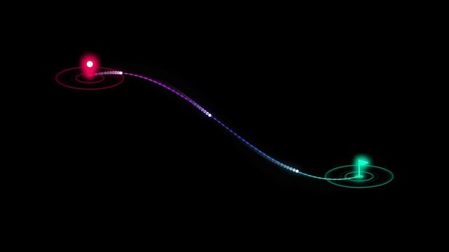 Glowing GPS Navigation Route from Red Pin to Green Flag Loop