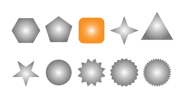 Diverse set of modern gradient geometric shapes including stars circles polygons and various badges for design projects