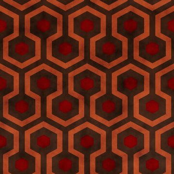 Retro geometric hexagon and circle pattern with retro design vintage background circular design repeating pattern brown red abstract background seamless vintage style geometric