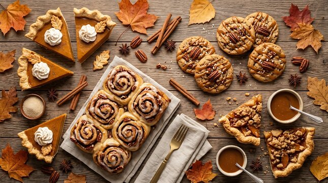 Autumn pumpkin pie cinnamon rolls and festive fall desserts