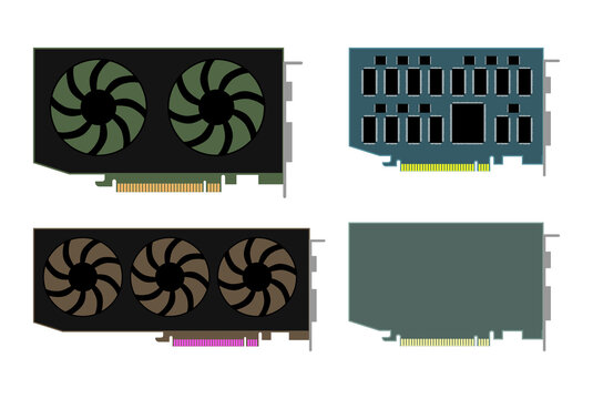Graphics cards with fans and heat sinks transparent background