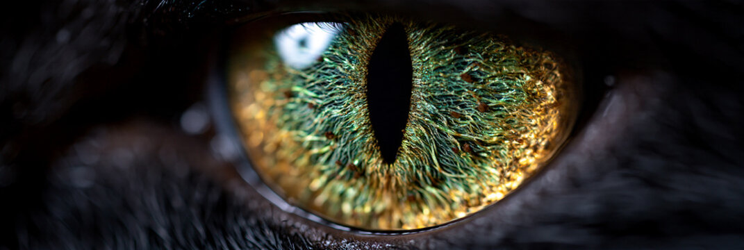 extreme macro closeup of a cat eye with textured green gold iris, detailed feline eye with radial iris pattern and vertical pupil