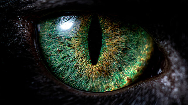 extreme macro closeup of a cat eye with textured green gold iris, detailed feline eye with radial iris pattern and vertical pupil