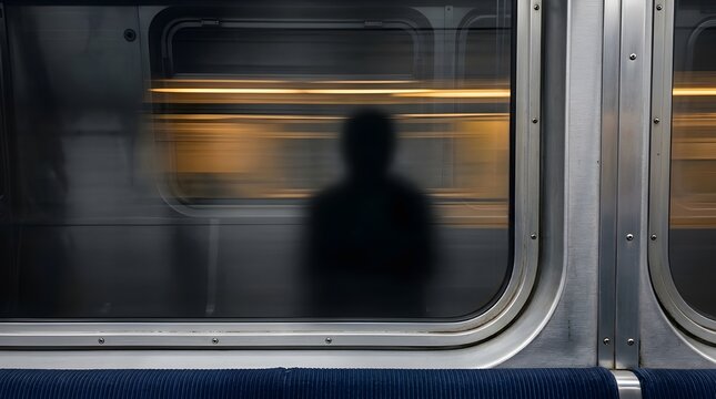 Dynamic Urban Commute Blurry Reflection of a Passenger in a Modern Subway Window