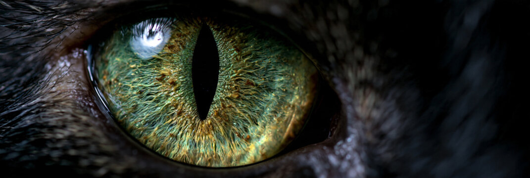 extreme macro closeup of a cat eye with textured green gold iris, detailed feline eye with radial iris pattern and vertical pupil
