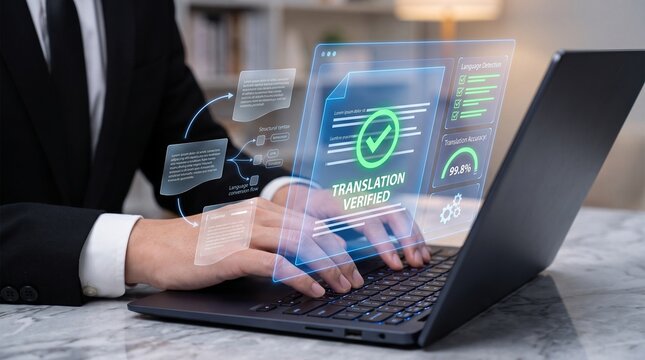ai powered translation verification with automated language detection, structural syntax analysis, translation accuracy monitoring, and multilingual document processing