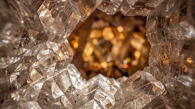 Macro view of massive selenite crystal columns in Cave of the Crystals, Naica Mexico underground