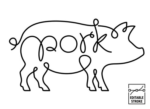 Pig Continuous Line Illustration with Editable Stroke