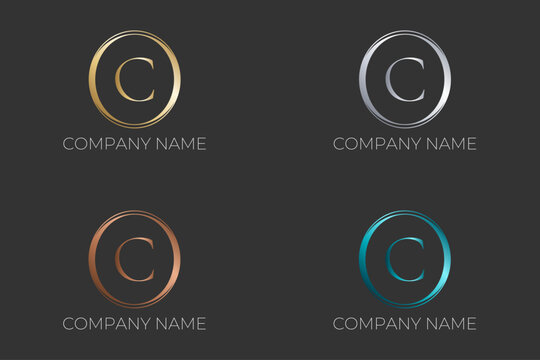 Luxury monogram letter C logo design template with metallic gold and silver colors