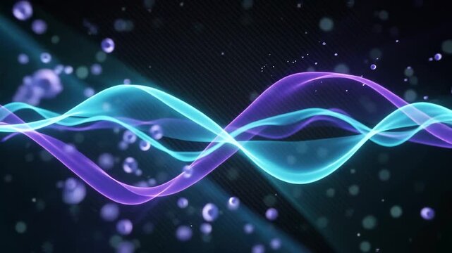Glowing purple and blue sound waves background with digital particle effects