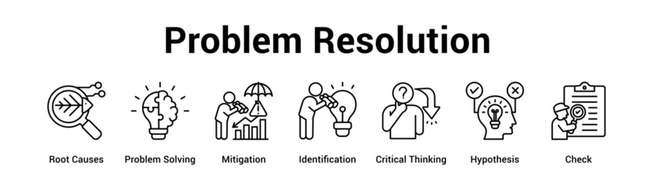 Problem Resolution web banner icon vector illustration concept for business with icon of Root Causes, Problem Solving, Mitigation, Identification, Critical Thinking.