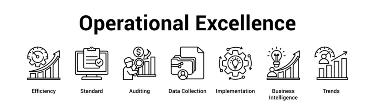 Operational Excellence web banner icon vector illustration concept for business with icon of Efficiency, Standard, Auditing, Data Collection, Implementation, Business.