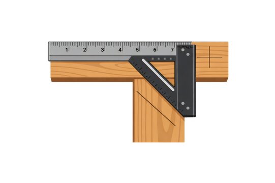 Combination square marking precise cut lines on wooden boards for carpentry and DIY projects, highlighting measurement, craftsmanship and accurate workshop tooling on white background