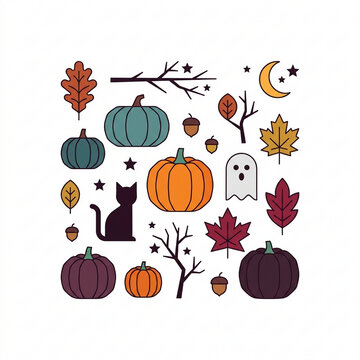 Collection pumpkins leaves digital photo graphic