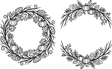 Obraz premium Halloween Pumpkin Botanical Wreath Frame