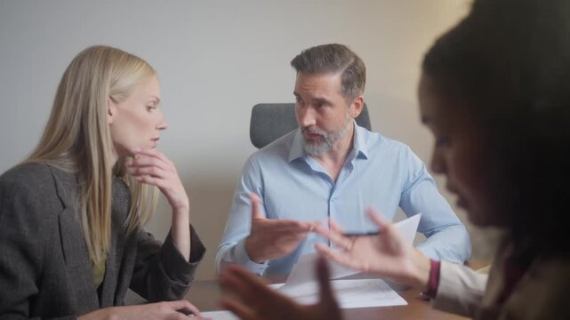 Angry team leader director shouting dissatisfied boss arguing at office meeting annoyed businessman swear employees for mistake wrong failed project on laptop business problem conflict scold workers