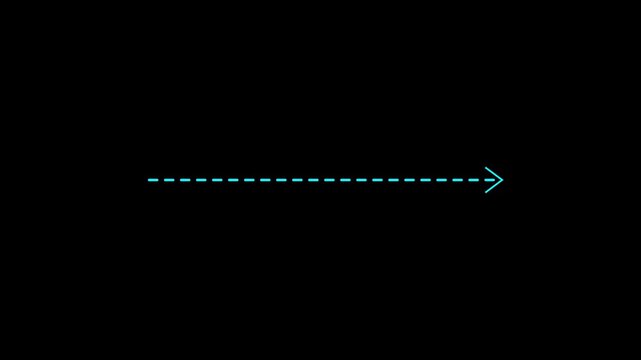 right arrow direction icon with dotted line animation on white background. dot arrows icon sign animated with alpha channel. Black straight arrows animation. Reveal animation of solid, dashed.