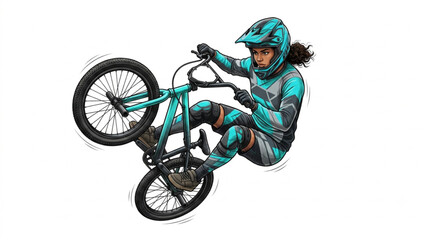 Fototapeta premium Female BMX Rider Performing Freestyle Stunt Trick