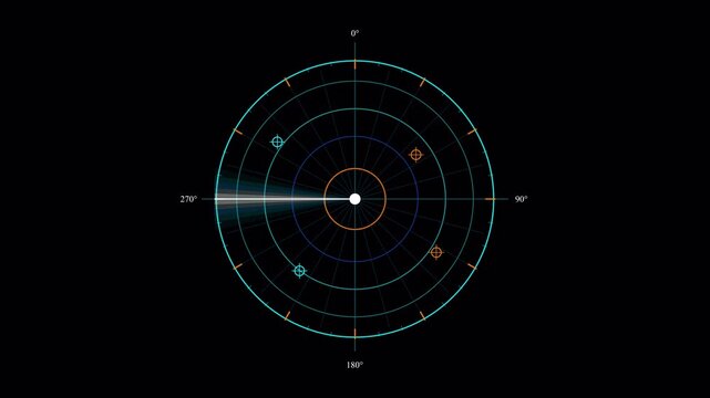 Futuristic radar scanning display with glowing rotating light beam for digital security surveillance background 4K animation alpha chanel