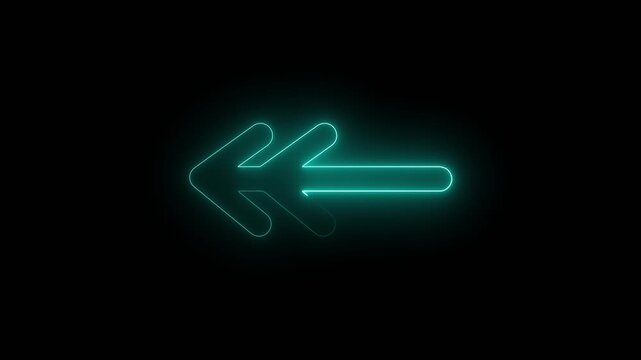 Glowing cyan neon double arrow icon on black background