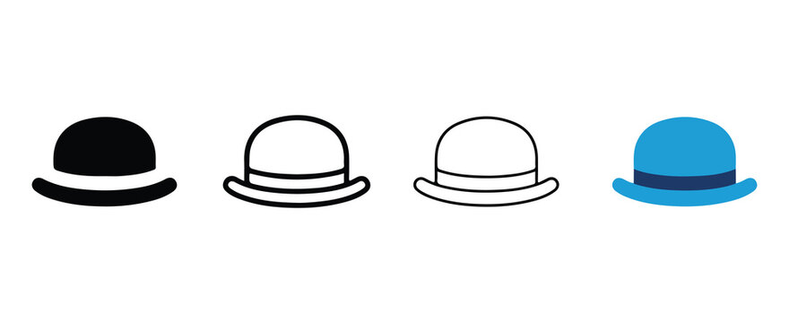 bowler hats in different colors isolated on transparent background for graphic design use