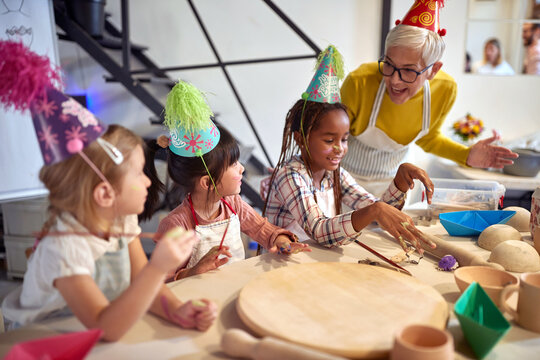 Birthday fun at clay workshop with Teacher .Creative, hobby ,activities concept