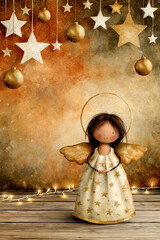 Fototapeta premium Cute Christmas Angel Watercolor Background – AI Generative
