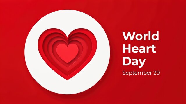 A red paper cut heart design marks World Heart Day on September 29. Use this graphic for medical awareness campaigns and cardiovascular health advocacy projects.