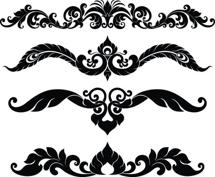 Set of decorative vintage floral borders in black perfect for elegant page dividers wedding invitations and classic design elements