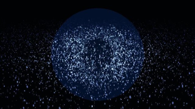 A galaxy-like spiral vortex made entirely of streaming code characters, with a cinematic zoom through its glowing core. Perfect for big data, data mining, 