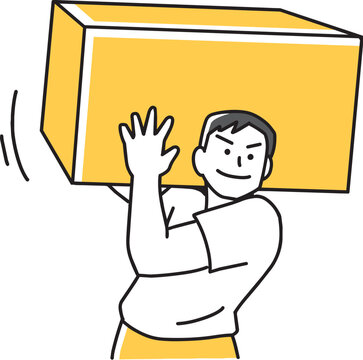 荷物を肩に乗せて運ぶ男性