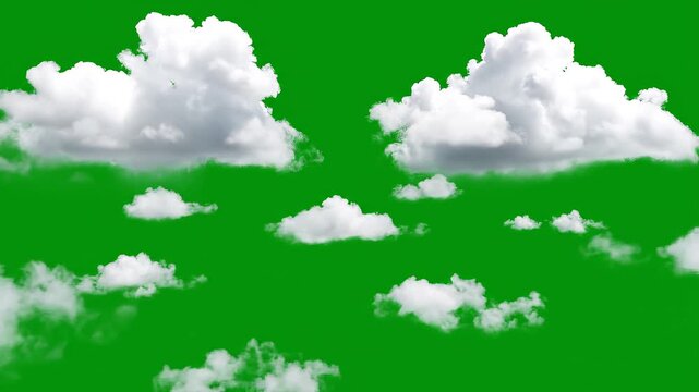 Soft White Clouds Floating on Green Screen Chroma Key Background