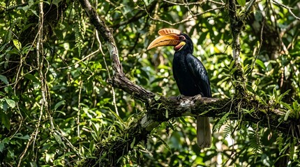 Fototapeta premium Wreathed Hornbill in Tropical Canopy