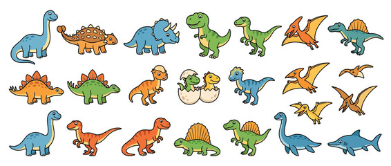 Cute cartoon dinosaurs and prehistoric creatures collection © babon