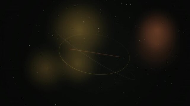 A cinematic widescreen motion graphic featuring rotating gyroscopic ribbons of warm amber light blending with a swirling vortex of vintage film dust and scratches. Ideal for retro transitions, wedding