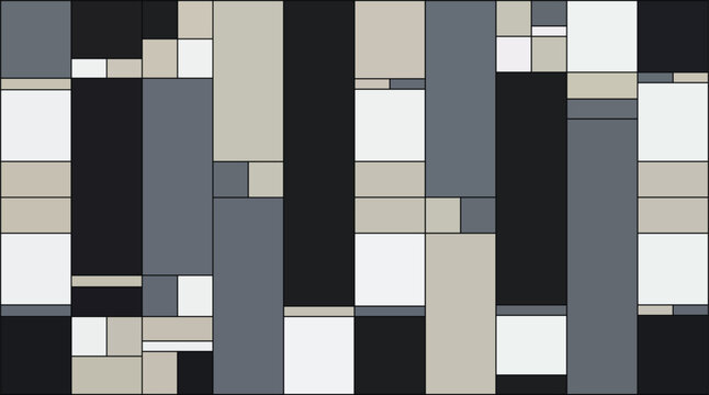 Modern geometric abstract grid with rectangular blocks in neutral gray beige and black