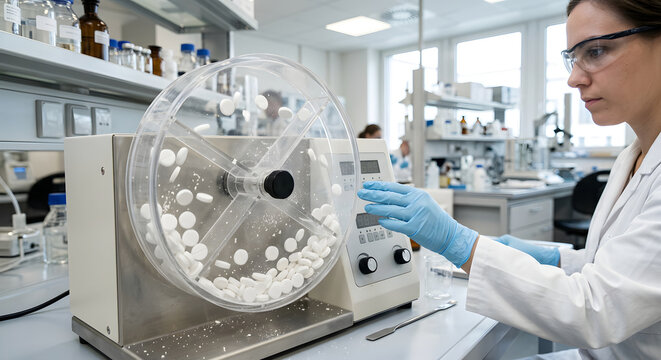 Abriebfestigkeitspr&uuml;fung neutraler Pharmatabletten