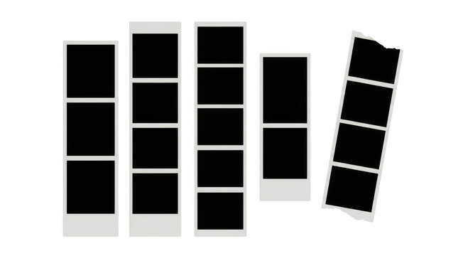 Set of empty photo booth strips isolated on transparent background