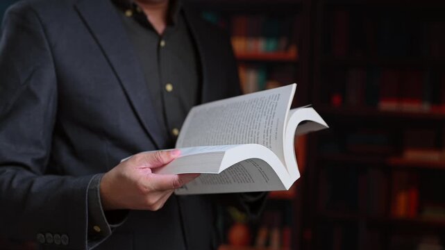 Adult readers read, learn near school shelf setups in bookshop background store sections university, college research student person views stack across interior hand bookshelf concept choice.