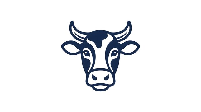 Vector illustration of a stylized cow head with horns, designed in a modern monoline style, suitable for dairy farm, agriculture, or butcher shop branding.
