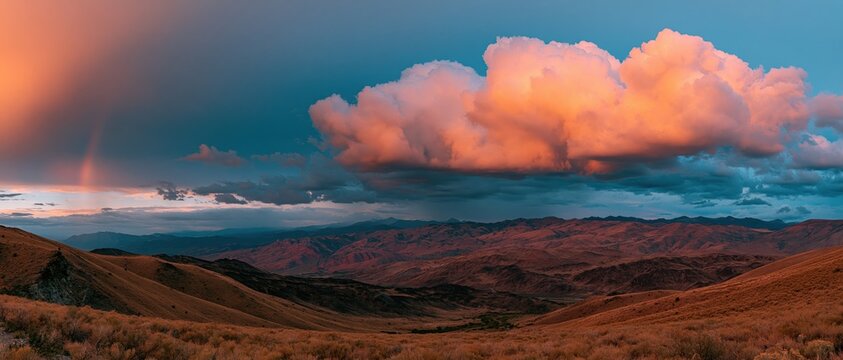 The Cloudscape Over Sunset Valley: Dramatic Clouds, Rolling Hills, and Warm Light