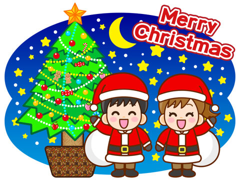 クリスマスツパーティする子供のイラスト素材2