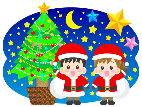 クリスマスツパーティする子供のイラスト素材3
